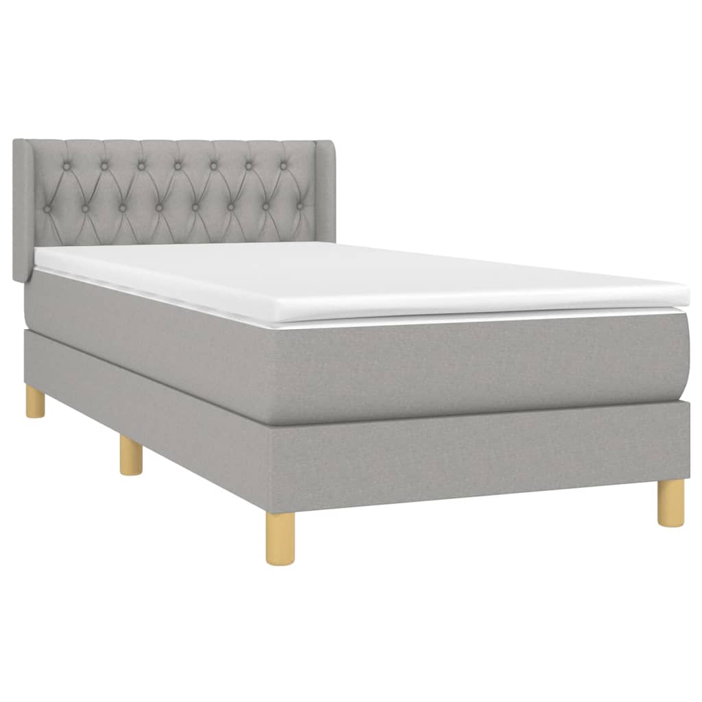 vidaXL Κρεβάτι Boxspring με Στρώμα Ανοιχτό Γκρι 90x190 εκ. Υφασμάτινο