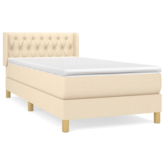 vidaXL Κρεβάτι Boxspring με Στρώμα Κρεμ 90x190 εκ.Υφασμάτινο