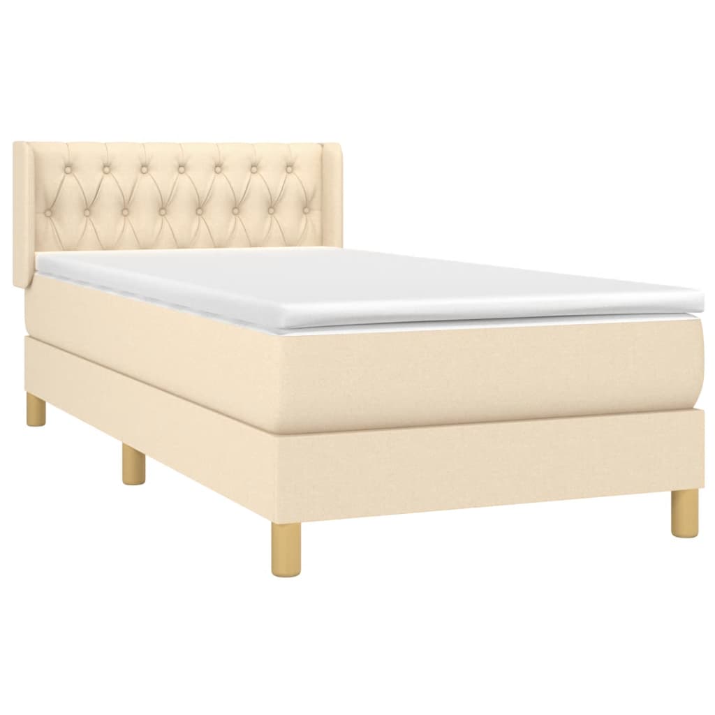 vidaXL Κρεβάτι Boxspring με Στρώμα Κρεμ 90x190 εκ.Υφασμάτινο