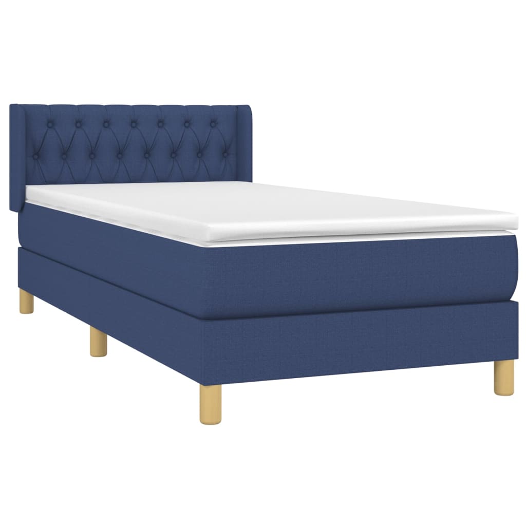 vidaXL Κρεβάτι Boxspring με Στρώμα Μπλε 90x200 εκ.Υφασμάτινο