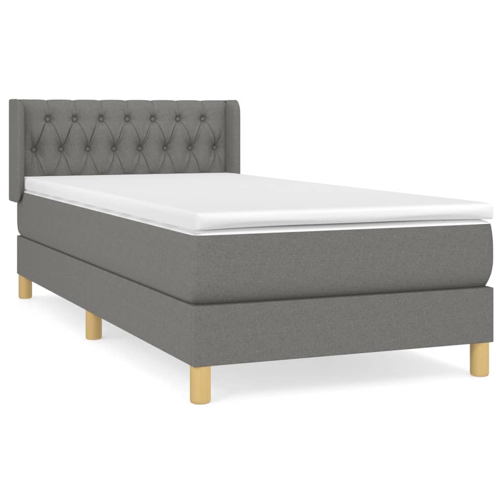 vidaXL Κρεβάτι Boxspring με Στρώμα Σκούρο Γκρι 100x200 εκ. Υφασμάτινο