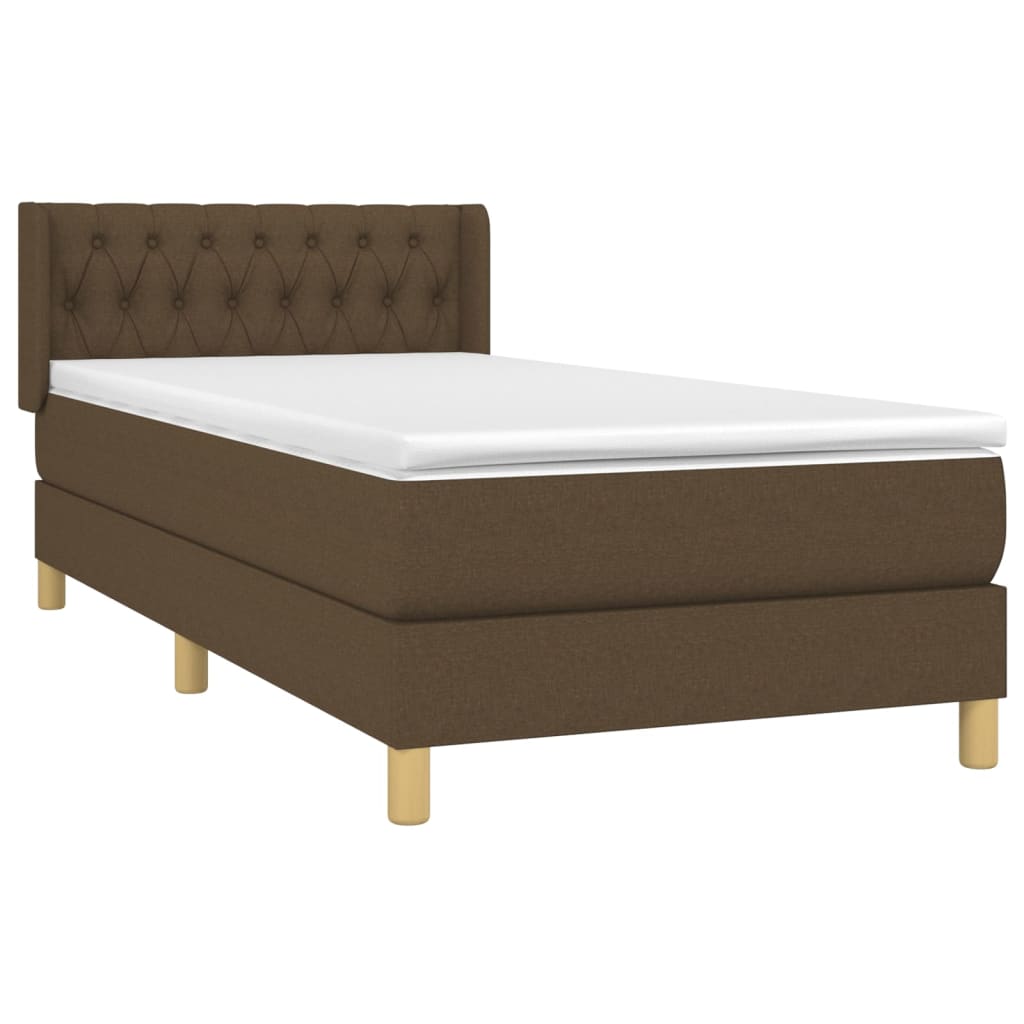 vidaXL Κρεβάτι Boxspring με Στρώμα Σκούρο Καφέ 100x200 εκ. Υφασμάτινο