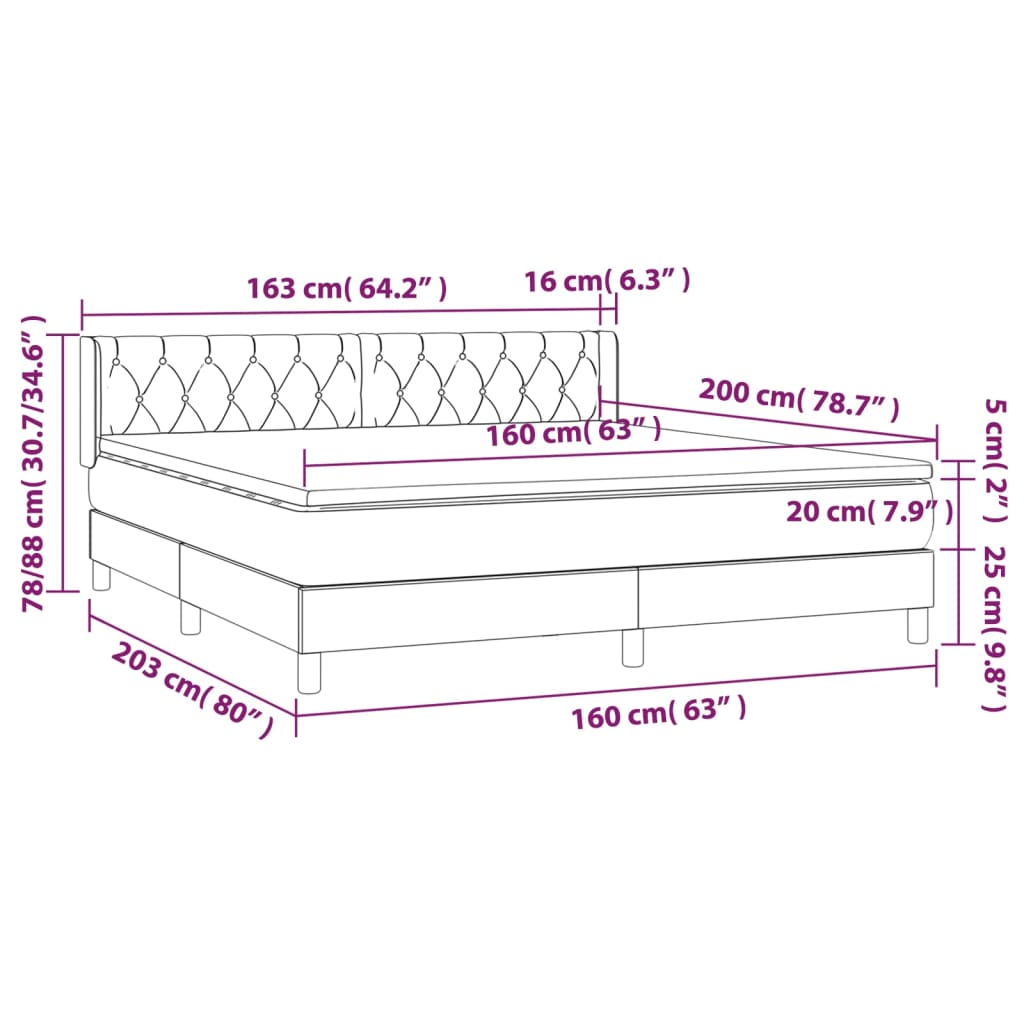 vidaXL Κρεβάτι Boxspring με Στρώμα Μαύρο 160x200 εκ. Υφασμάτινο