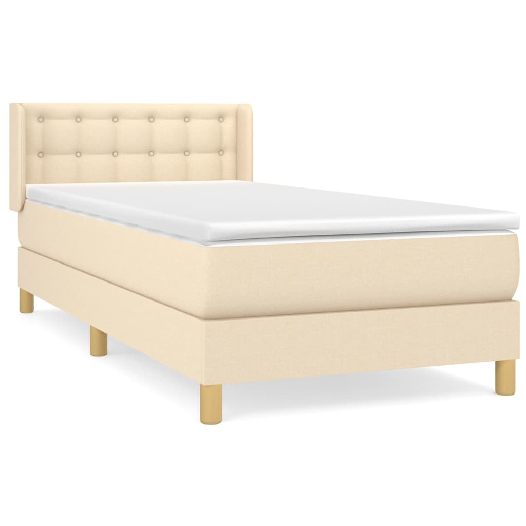 vidaXL Κρεβάτι Boxspring με Στρώμα Κρεμ 90x200 εκ.Υφασμάτινο