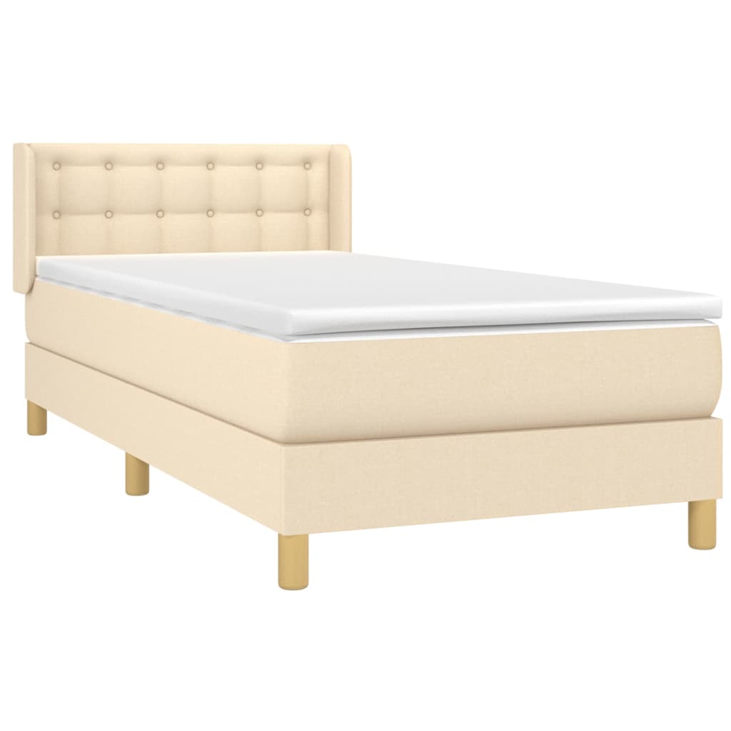 vidaXL Κρεβάτι Boxspring με Στρώμα Κρεμ 90x200 εκ.Υφασμάτινο
