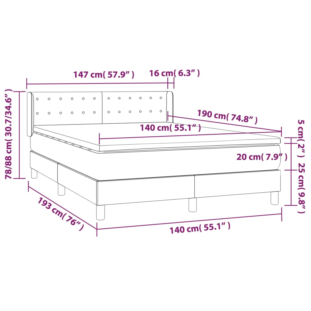 vidaXL Κρεβάτι Boxspring με Στρώμα Ανοιχτό Γκρι 140x190 εκ. Υφασμάτινο