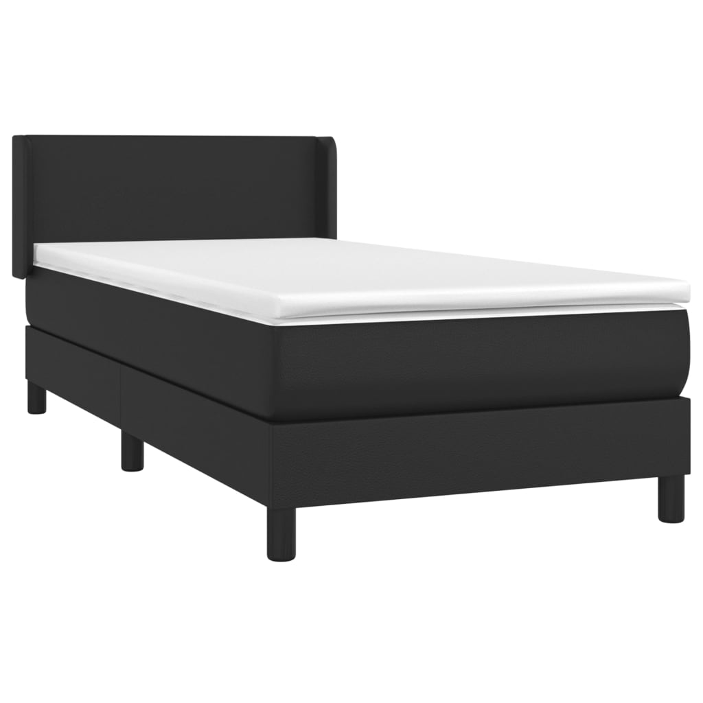 vidaXL Κρεβάτι Boxspring με Στρώμα Μαύρο 90x190εκ. από Συνθετικό Δέρμα