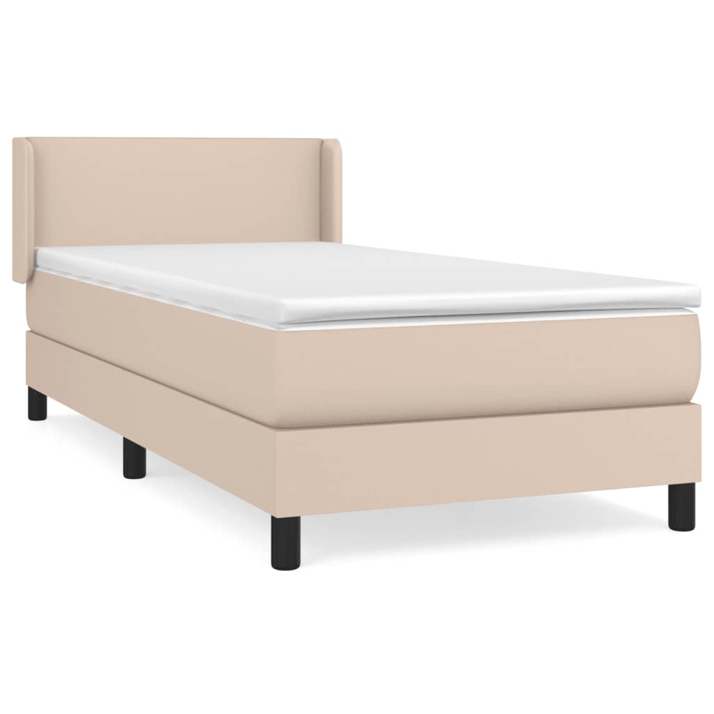 vidaXL Κρεβάτι Boxspring με Στρώμα Καπουτσίνο 90x190εκ.από Συνθ. Δέρμα