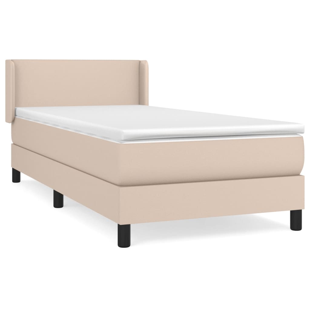 vidaXL Κρεβάτι Boxspring με Στρώμα Καπουτσίνο 90x200εκ.από Συνθ. Δέρμα