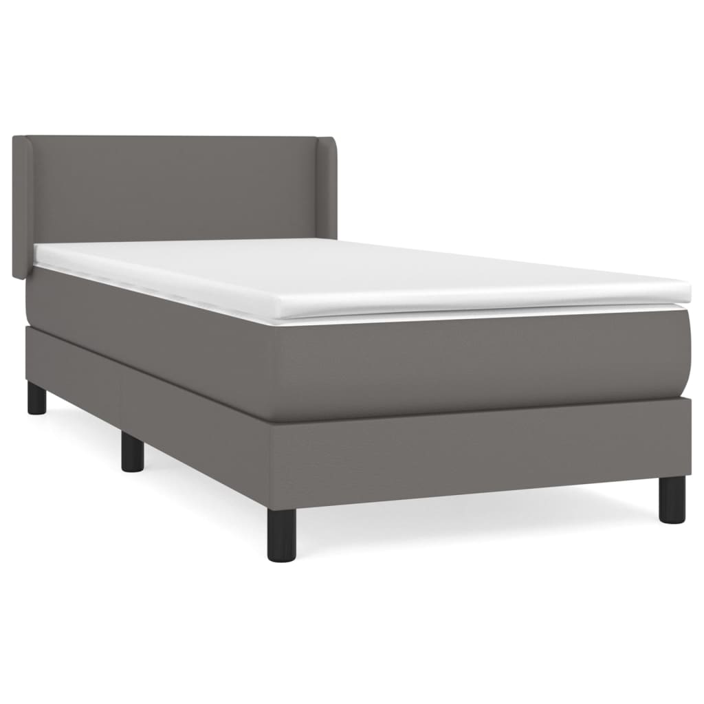 vidaXL Κρεβάτι Boxspring με Στρώμα Γκρι 100x200εκ. από Συνθετικό Δέρμα