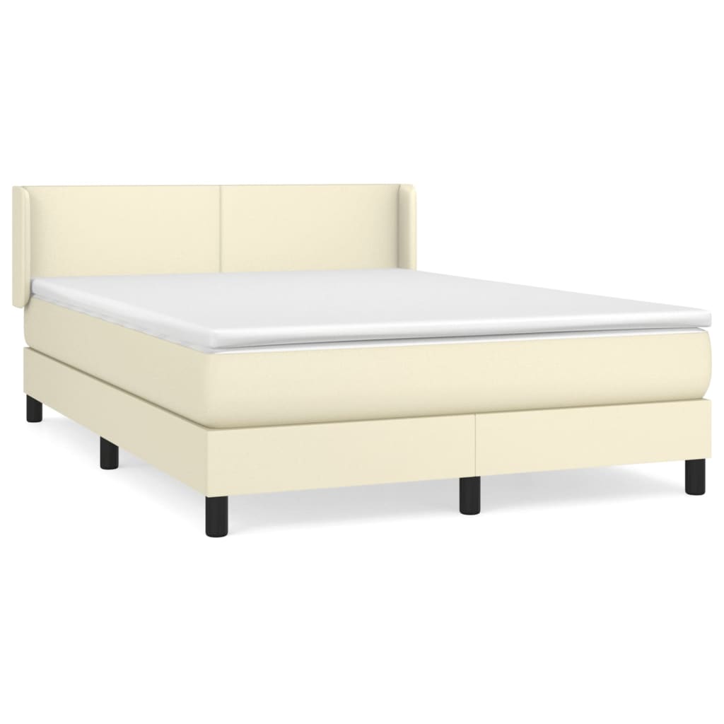 vidaXL Κρεβάτι Boxspring με Στρώμα Κρεμ 140x200εκ. από Συνθετικό Δέρμα