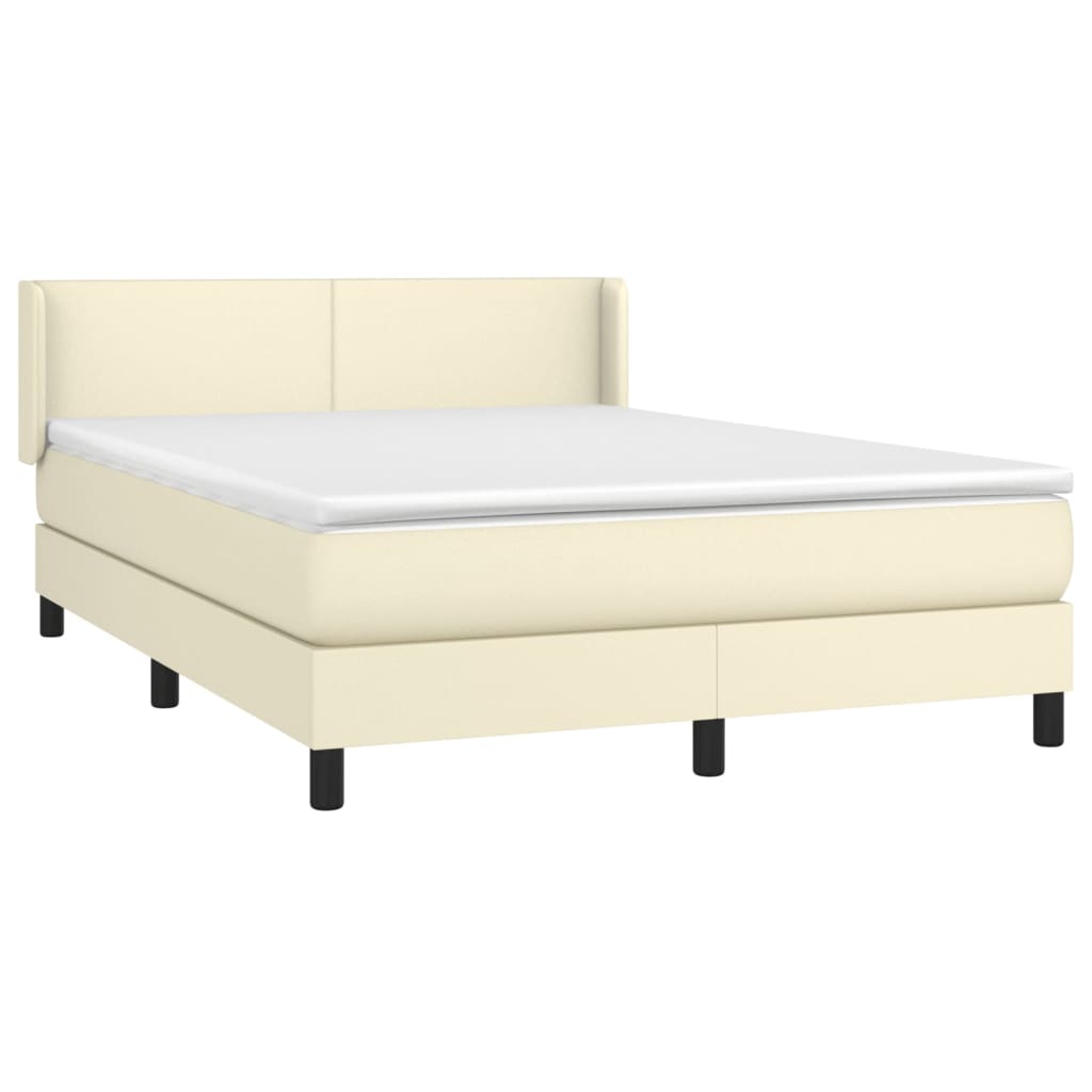 vidaXL Κρεβάτι Boxspring με Στρώμα Κρεμ 140x200εκ. από Συνθετικό Δέρμα