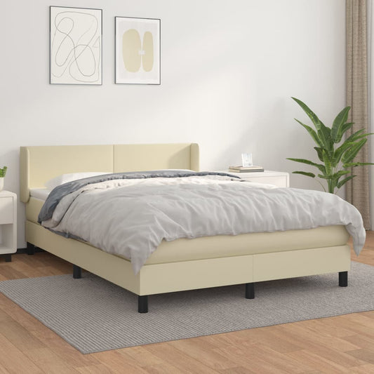 vidaXL Κρεβάτι Boxspring με Στρώμα Κρεμ 140x200εκ. από Συνθετικό Δέρμα