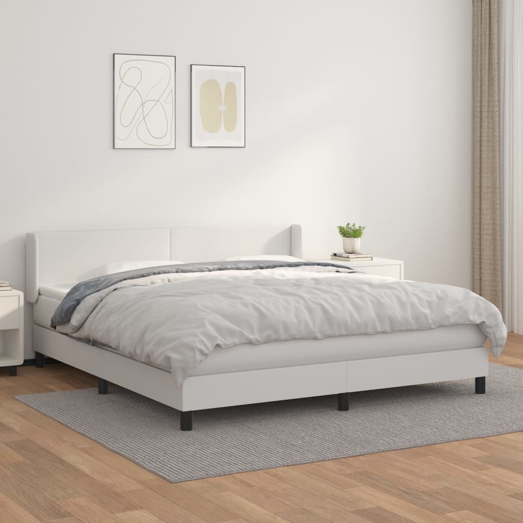 vidaXL Κρεβάτι Boxspring με Στρώμα Λευκό 160x200εκ.από Συνθετικό Δέρμα