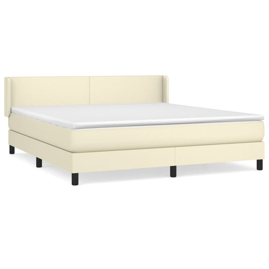 vidaXL Κρεβάτι Boxspring με Στρώμα Κρεμ 180x200 εκ. Συνθετικό Δέρμα