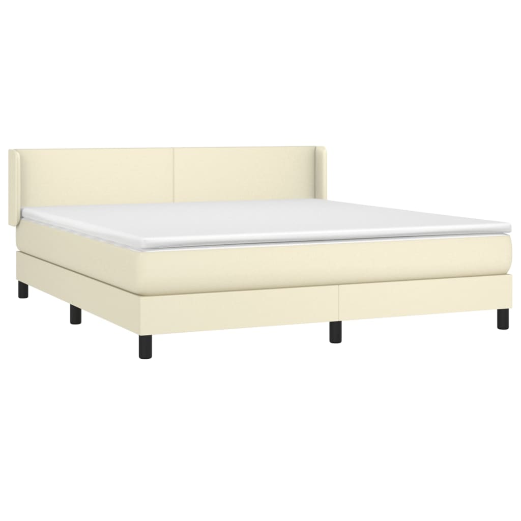 vidaXL Κρεβάτι Boxspring με Στρώμα Κρεμ 180x200 εκ. Συνθετικό Δέρμα