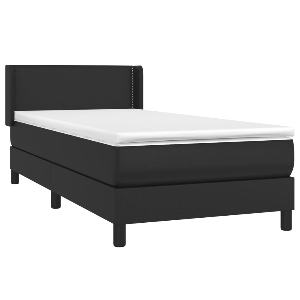 vidaXL Κρεβάτι Boxspring με Στρώμα Μαύρο 90x200εκ. από Συνθετικό Δέρμα