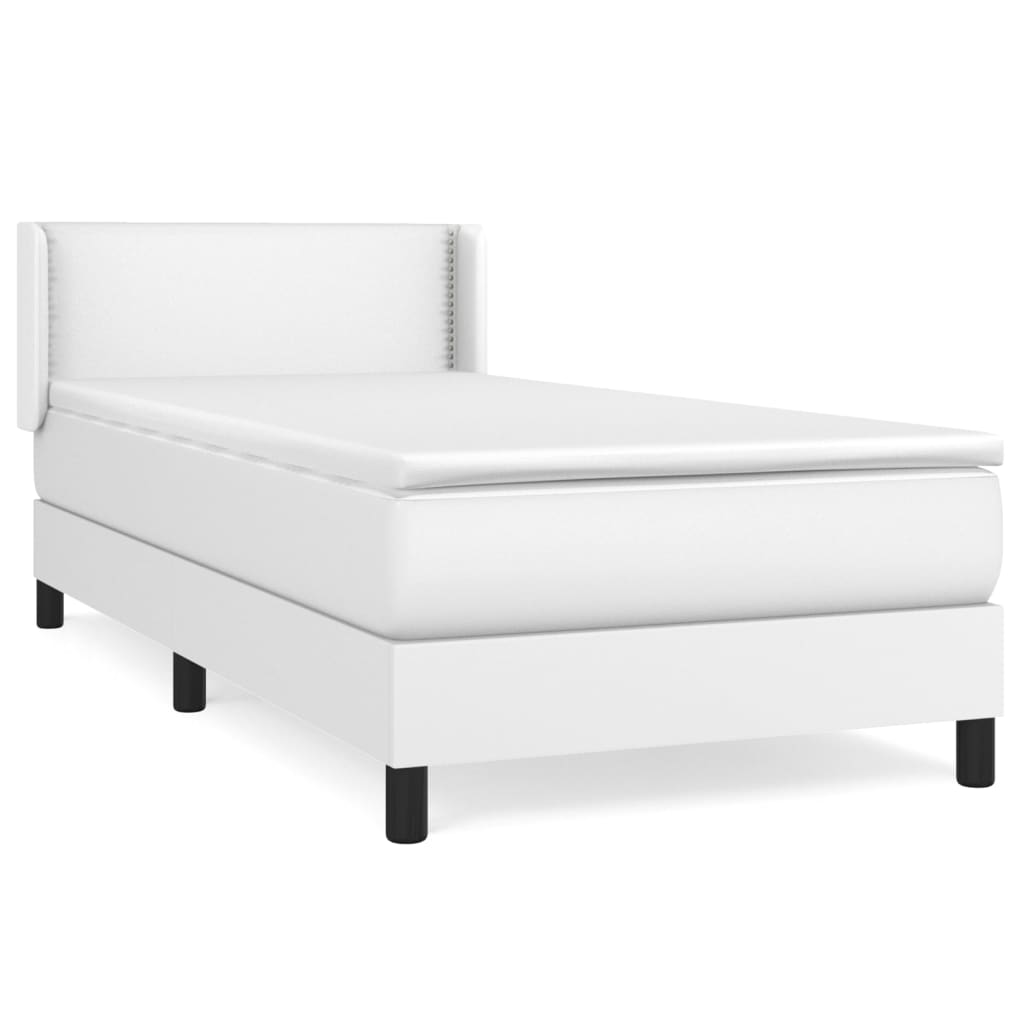 vidaXL Κρεβάτι Boxspring με Στρώμα Λευκό 100x200εκ.από Συνθετικό Δέρμα