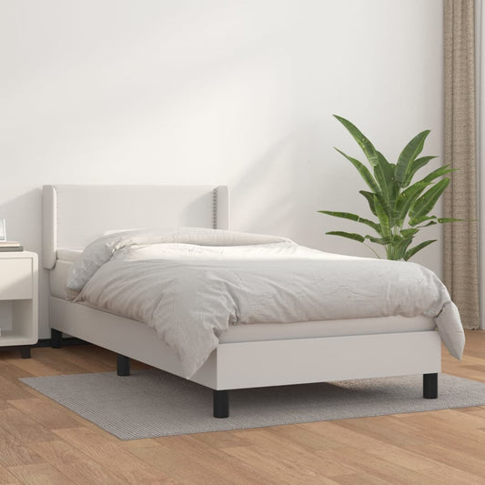 vidaXL Κρεβάτι Boxspring με Στρώμα Λευκό 100x200εκ.από Συνθετικό Δέρμα