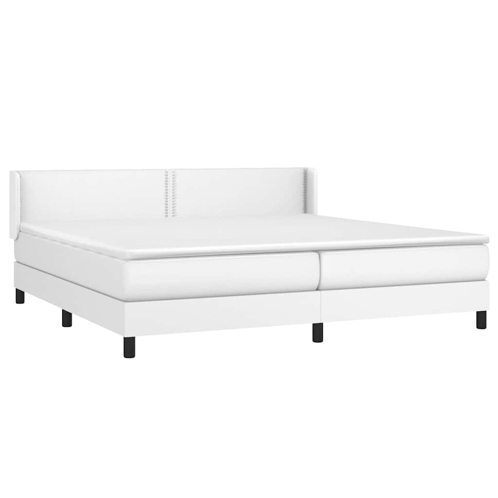 vidaXL Κρεβάτι Boxspring με Στρώμα Λευκό 200x200 εκ. Συνθετικό Δέρμα