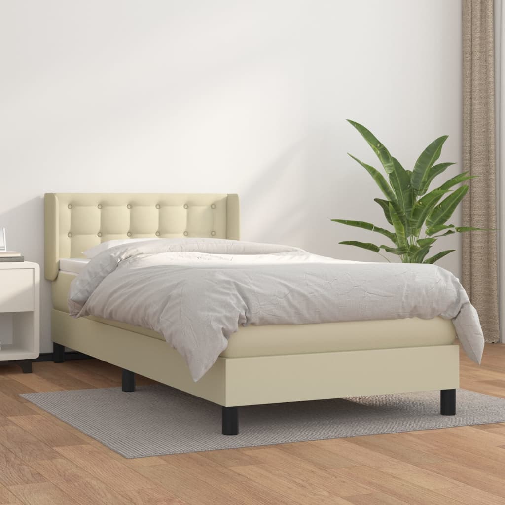 vidaXL Κρεβάτι Boxspring με Στρώμα Κρεμ 80 x 200 εκ. Συνθετικό Δέρμα
