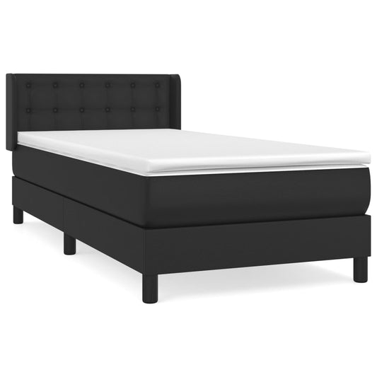 vidaXL Κρεβάτι Boxspring με Στρώμα Μαύρο 90x190εκ. από Συνθετικό Δέρμα
