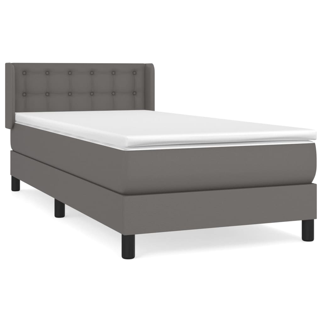 vidaXL Κρεβάτι Boxspring με Στρώμα Γκρι 90x190 εκ. από Συνθετικό Δέρμα