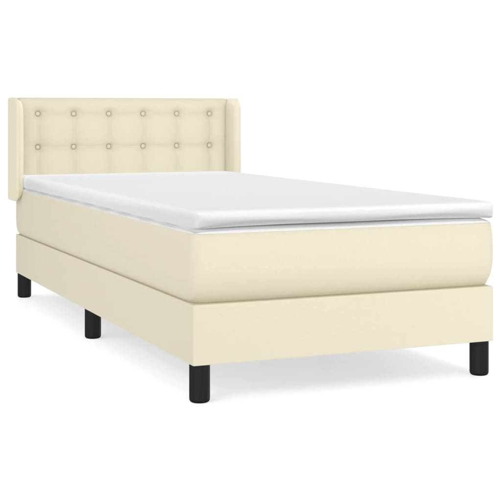 vidaXL Κρεβάτι Boxspring με Στρώμα Κρεμ 90x200 εκ. από Συνθετικό Δέρμα