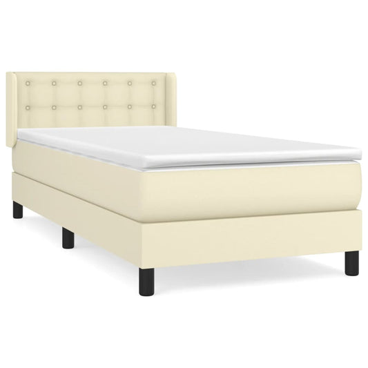 vidaXL Κρεβάτι Boxspring με Στρώμα Κρεμ 90x200 εκ. από Συνθετικό Δέρμα