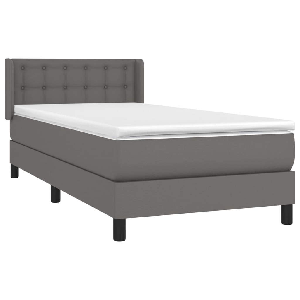 vidaXL Κρεβάτι Boxspring με Στρώμα Γκρι 90x200 εκ. από Συνθετικό Δέρμα