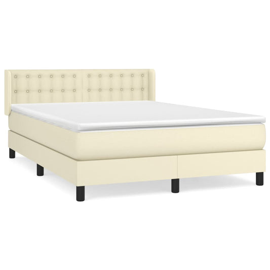 vidaXL Κρεβάτι Boxspring με Στρώμα Κρεμ 140x190εκ. από Συνθετικό Δέρμα