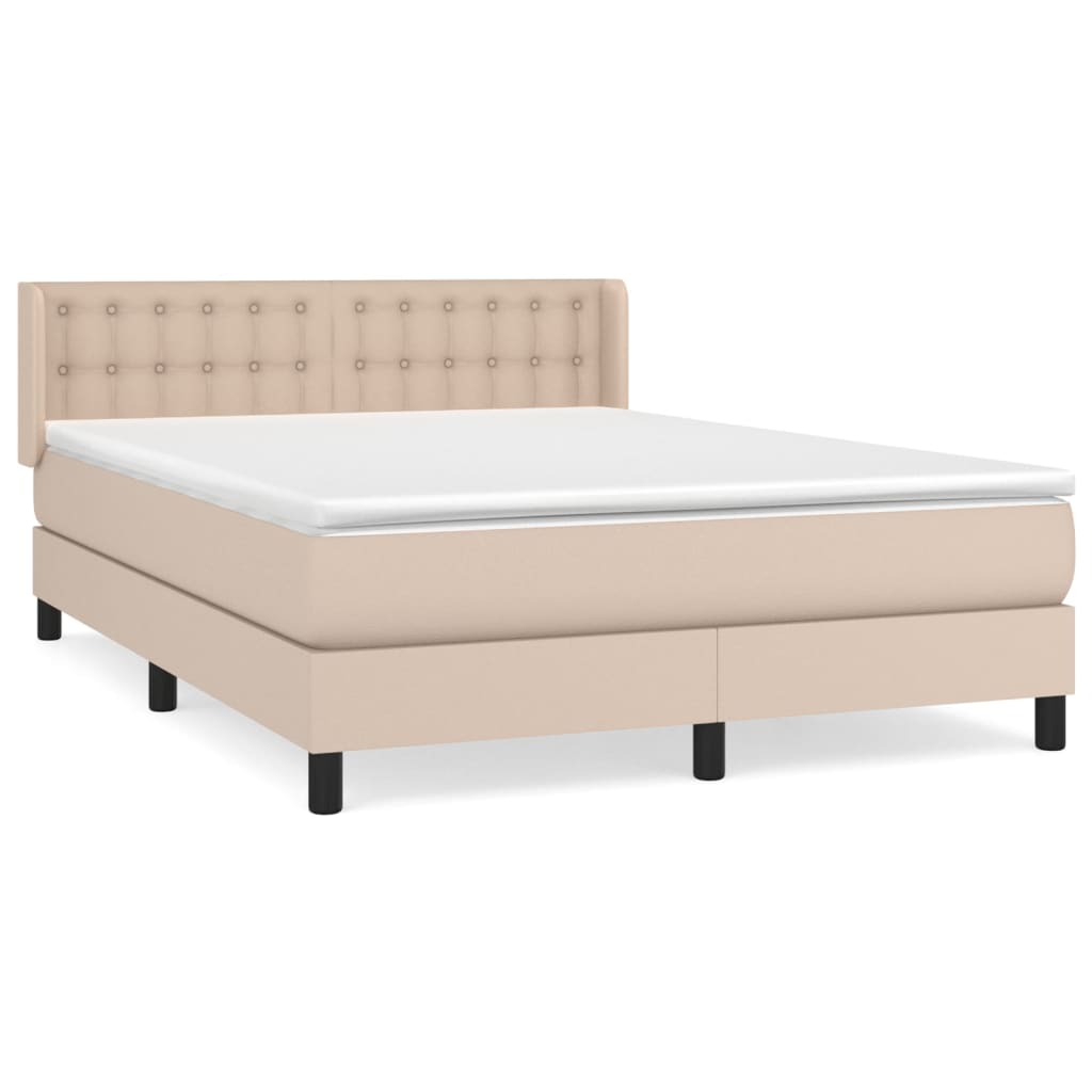 vidaXL Κρεβάτι Boxspring με Στρώμα Καπουτσίνο 140x190εκ.από Συνθ.Δέρμα