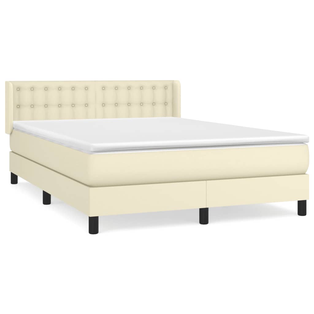 vidaXL Κρεβάτι Boxspring με Στρώμα Κρεμ 140x200εκ. από Συνθετικό Δέρμα