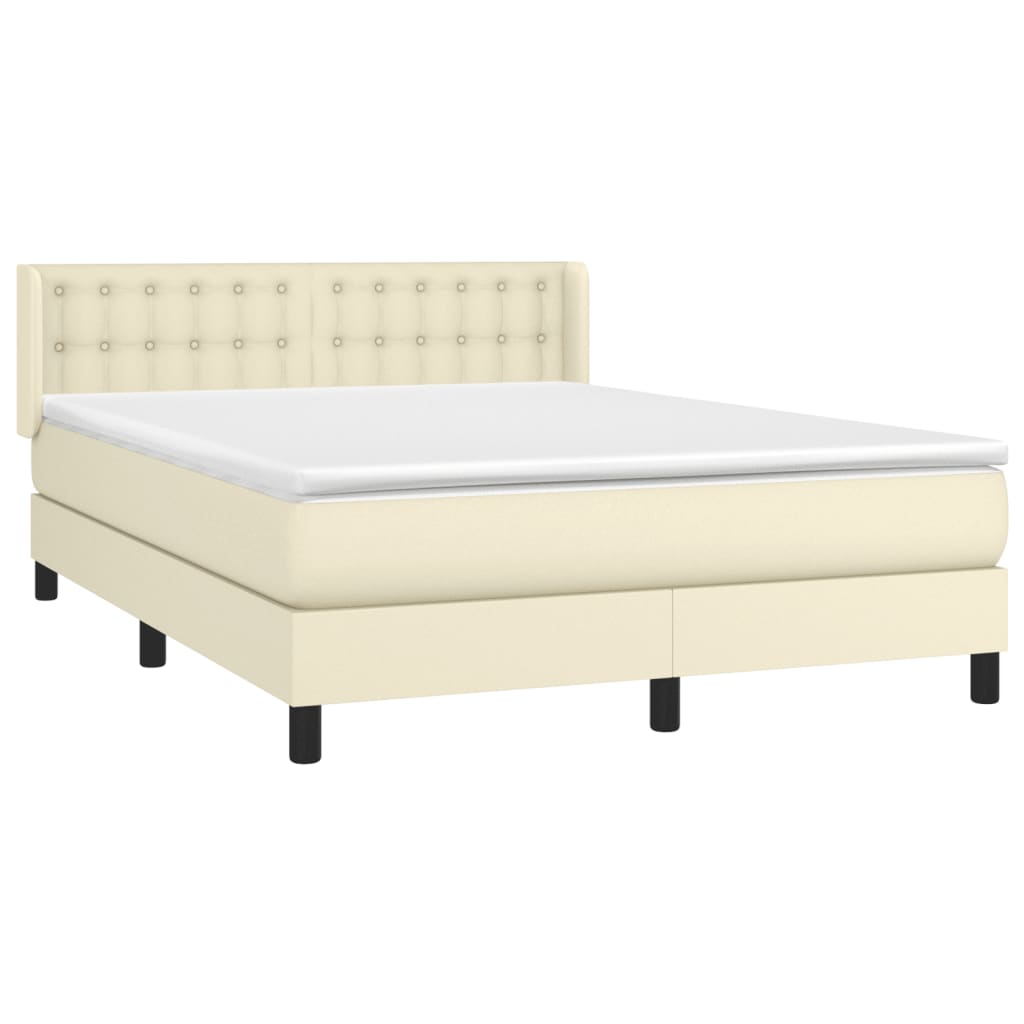 vidaXL Κρεβάτι Boxspring με Στρώμα Κρεμ 140x200εκ. από Συνθετικό Δέρμα