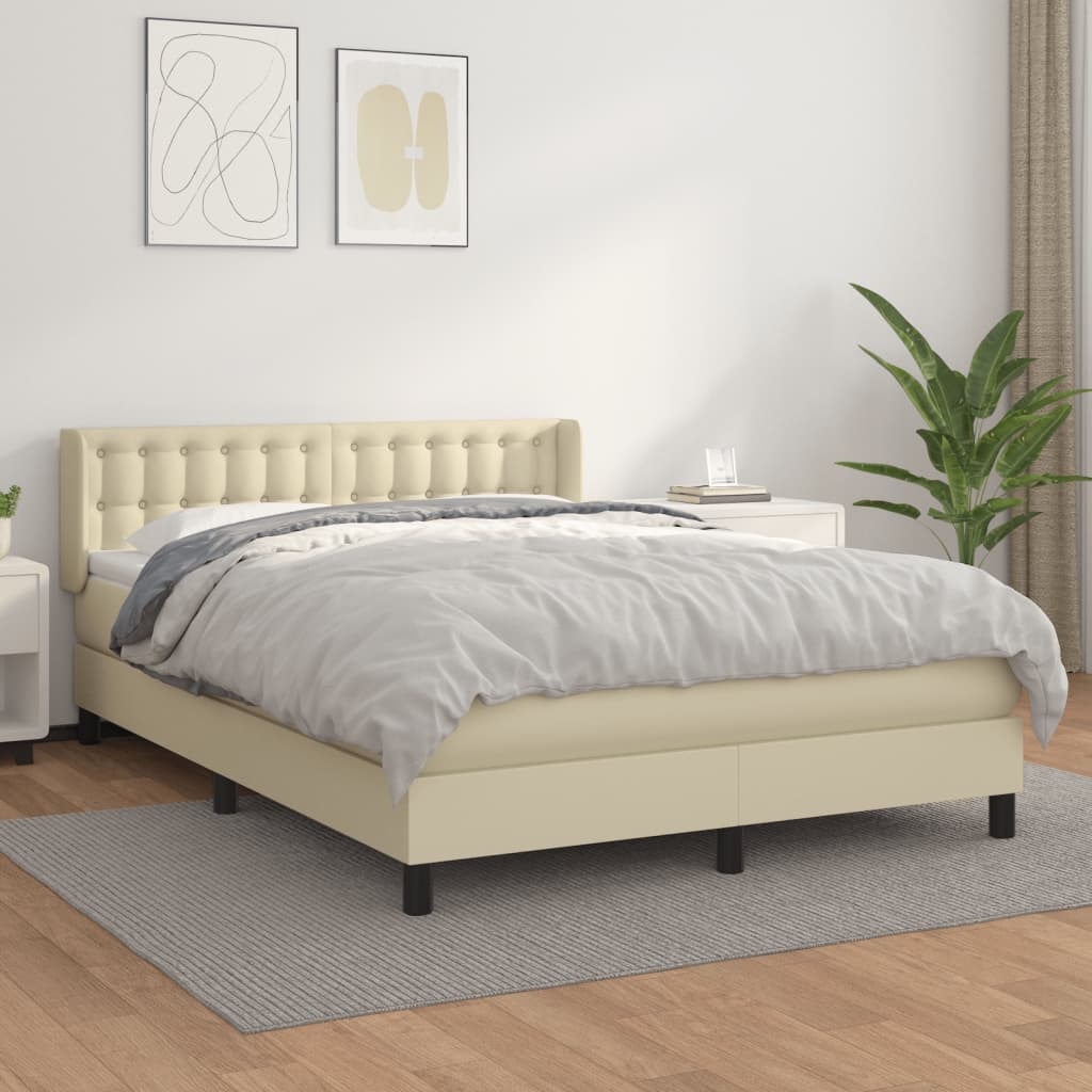 vidaXL Κρεβάτι Boxspring με Στρώμα Κρεμ 140x200εκ. από Συνθετικό Δέρμα
