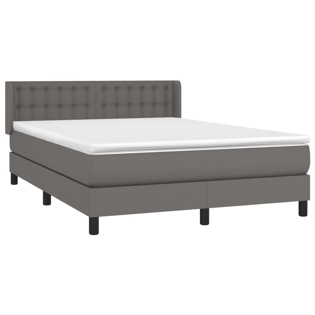 vidaXL Κρεβάτι Boxspring με Στρώμα Γκρι 140x200εκ. από Συνθετικό Δέρμα