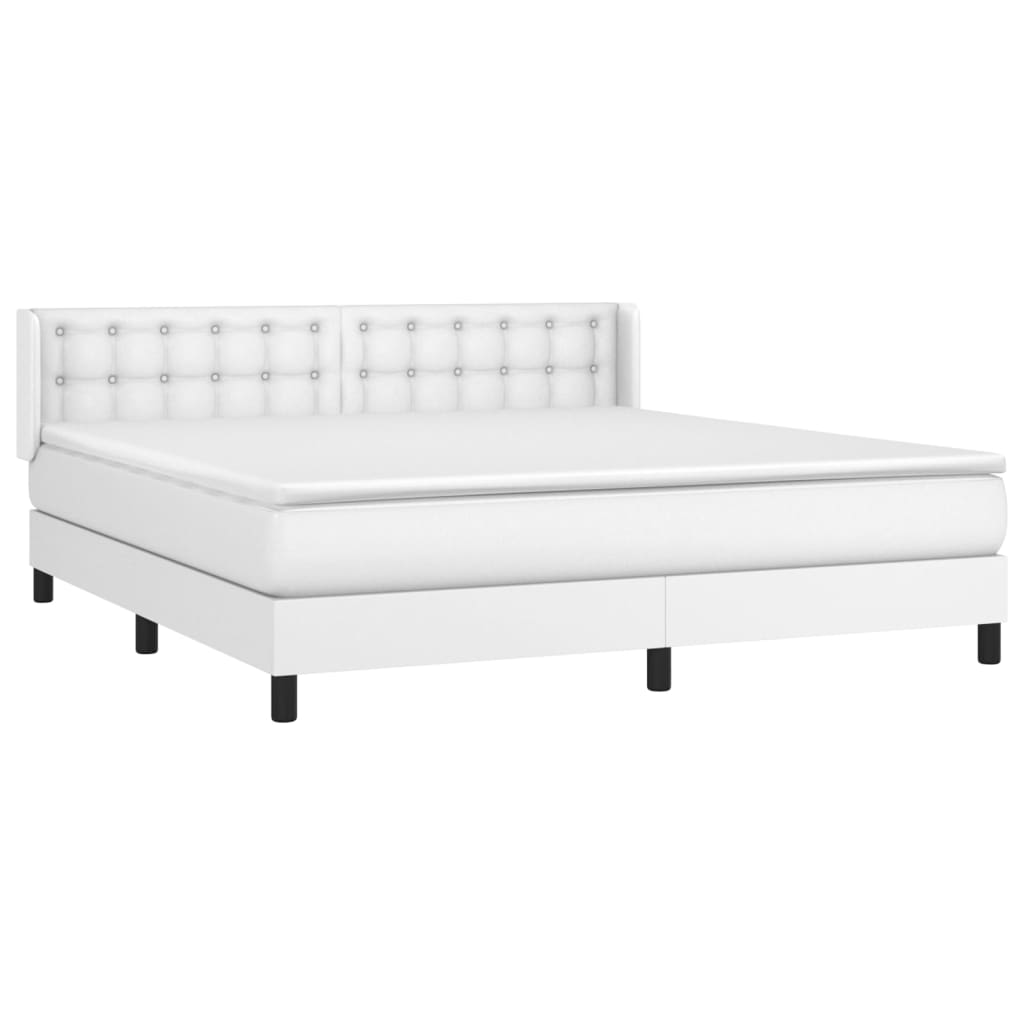 vidaXL Κρεβάτι Boxspring με Στρώμα Λευκό 160x200εκ.από Συνθετικό Δέρμα