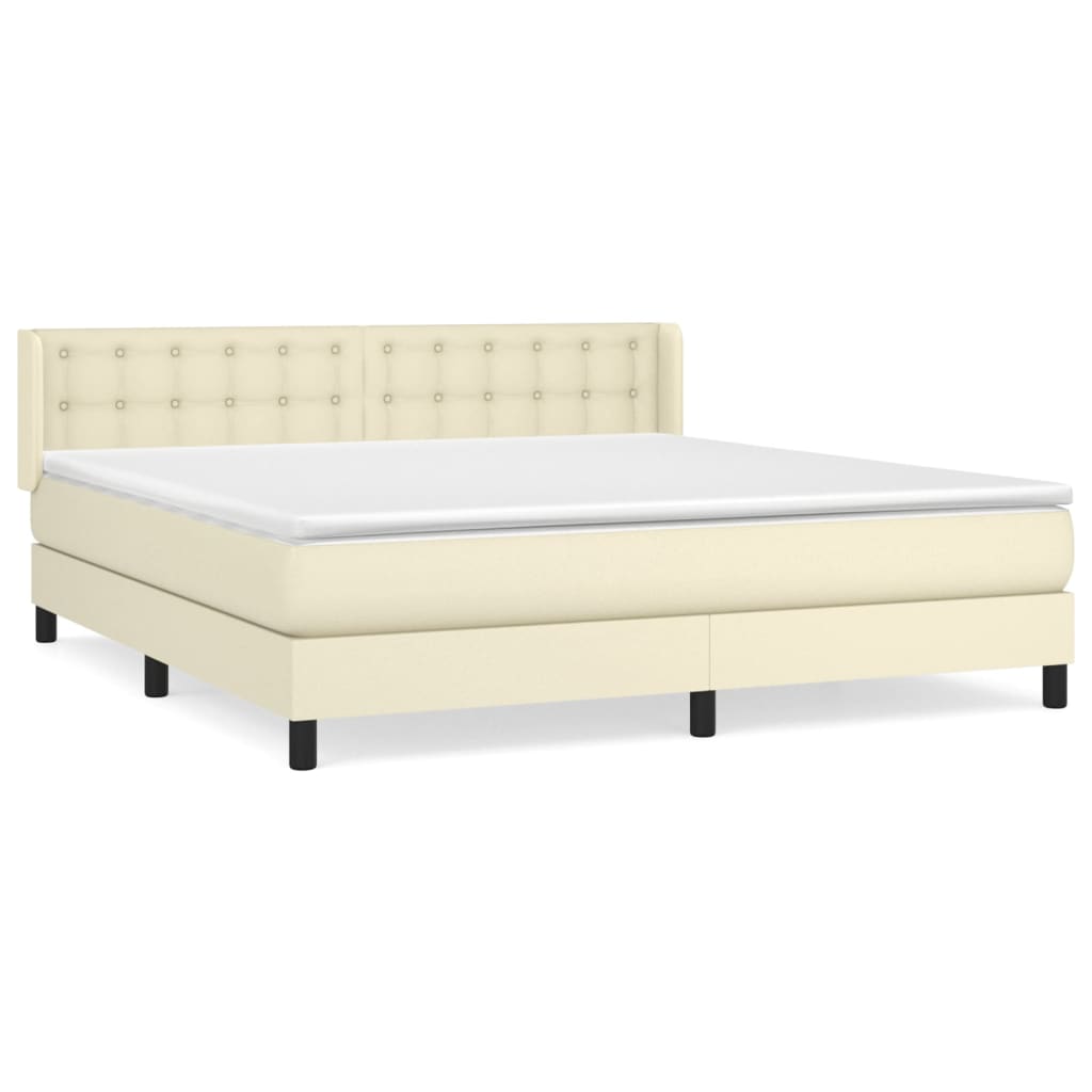 vidaXL Κρεβάτι Boxspring με Στρώμα Κρεμ 160x200εκ. από Συνθετικό Δέρμα