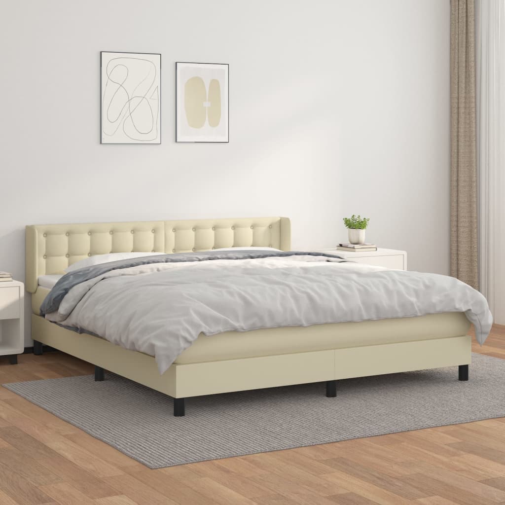 vidaXL Κρεβάτι Boxspring με Στρώμα Κρεμ 180x200 εκ. Συνθετικό Δέρμα