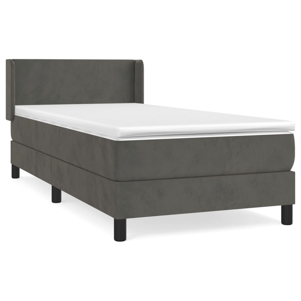 vidaXL Κρεβάτι Boxspring με Στρώμα Σκούρο Γκρι 90x190 εκ. Βελούδινο