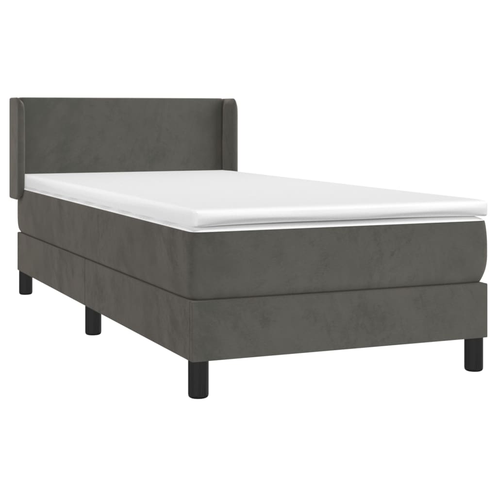 vidaXL Κρεβάτι Boxspring με Στρώμα Σκούρο Γκρι 90x190 εκ. Βελούδινο