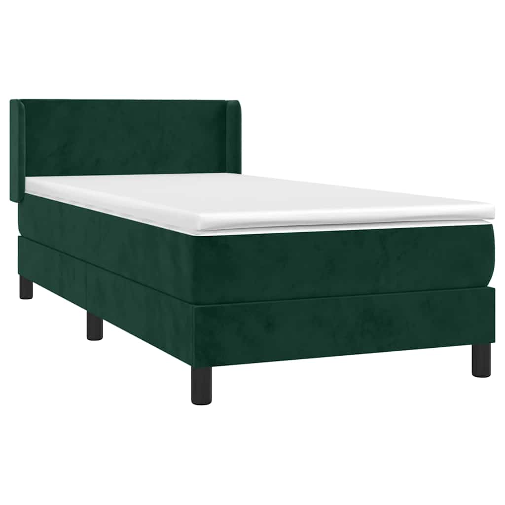 vidaXL Κρεβάτι Boxspring με Στρώμα Σκούρο Πράσινο 90x190 εκ. Βελούδινο