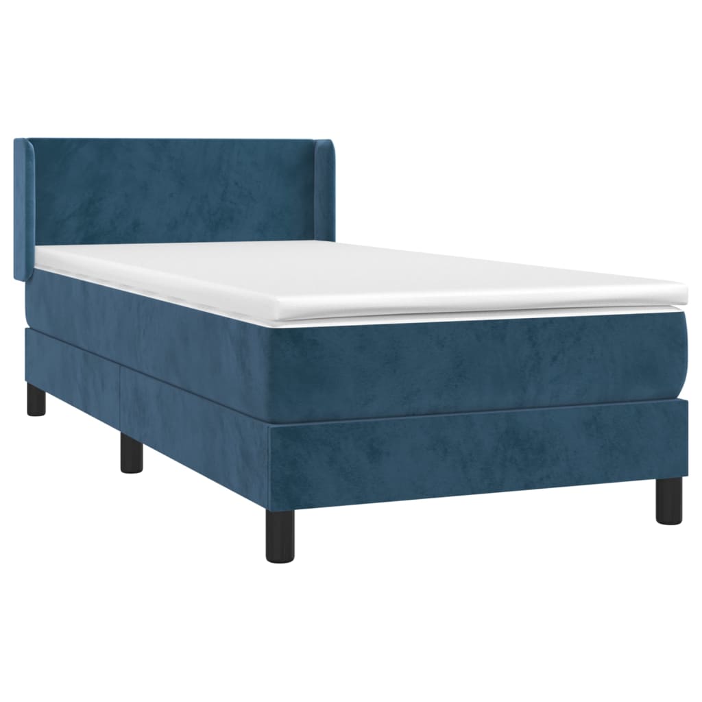 vidaXL Κρεβάτι Boxspring με Στρώμα Σκούρο Μπλε 90x190 εκ. Βελούδινο