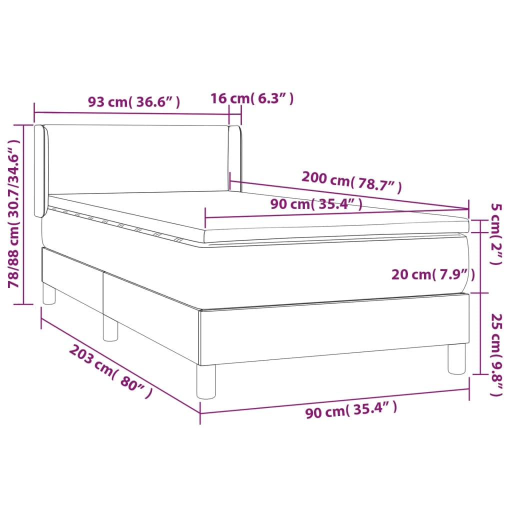 vidaXL Κρεβάτι Boxspring με Στρώμα Σκούρο Μπλε 90x200 εκ. Βελούδινο