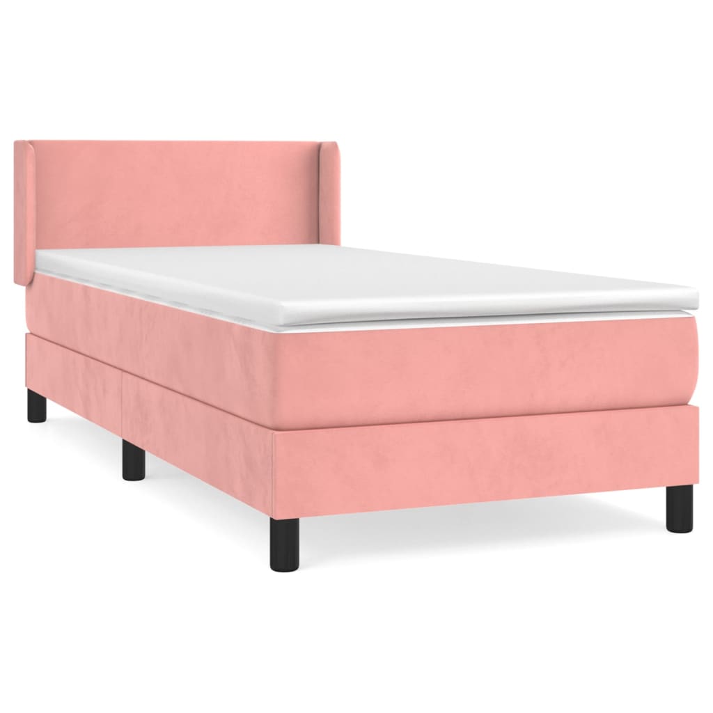 vidaXL Κρεβάτι Boxspring με Στρώμα Ροζ 90x200 εκ. Βελούδινο