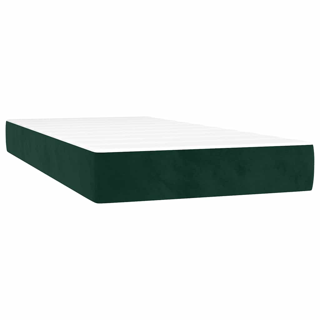 vidaXL Κρεβάτι Boxspring με Στρώμα Σκούρο Πράσινο 100x200εκ. Βελούδινο