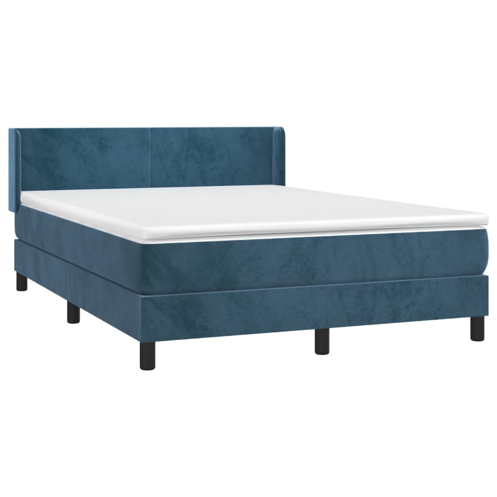 vidaXL Κρεβάτι Boxspring με Στρώμα Σκούρο Μπλε 140x190 εκ. Βελούδινο