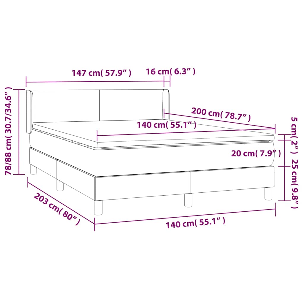 vidaXL Κρεβάτι Boxspring με Στρώμα Σκούρο Πράσινο 140x200εκ. Βελούδινο