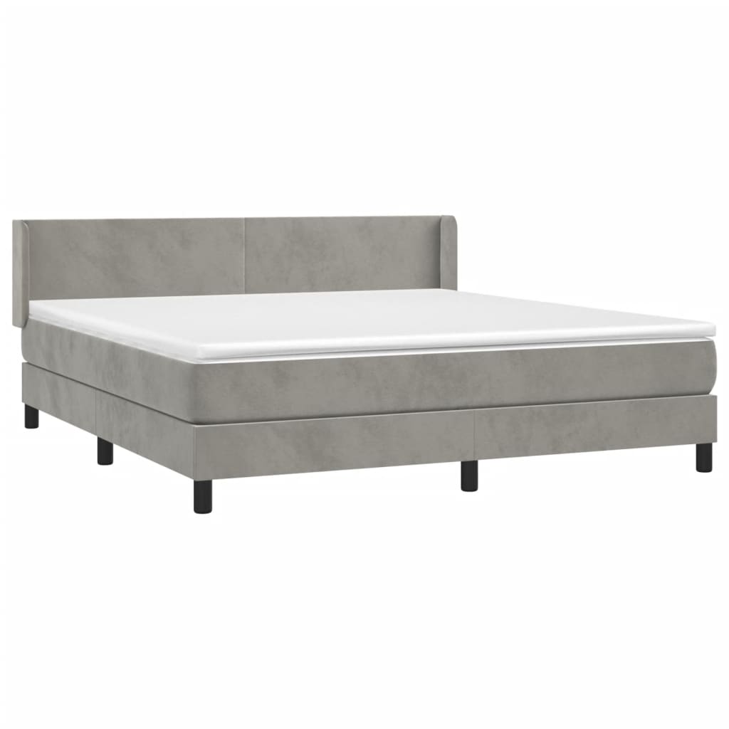vidaXL Κρεβάτι Boxspring με Στρώμα Ανοιχτό Γκρι 160x200 εκ. Βελούδινο