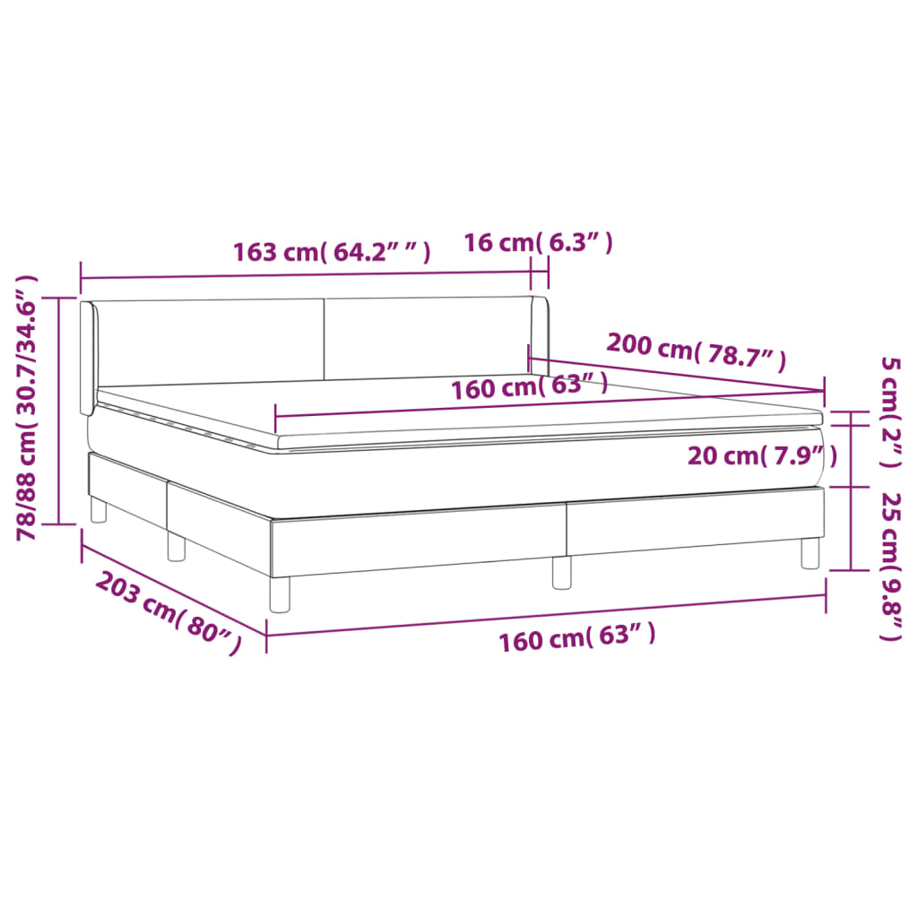 vidaXL Κρεβάτι Boxspring με Στρώμα Ανοιχτό Γκρι 160x200 εκ. Βελούδινο